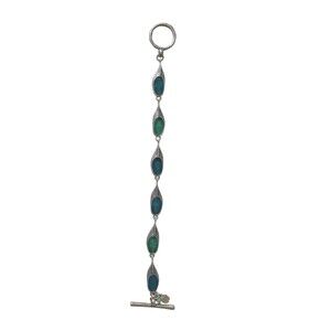 Lucky Brand Womens Bracelet Silver Tone Teal Green Stone Boho Toggle Clasp 7"